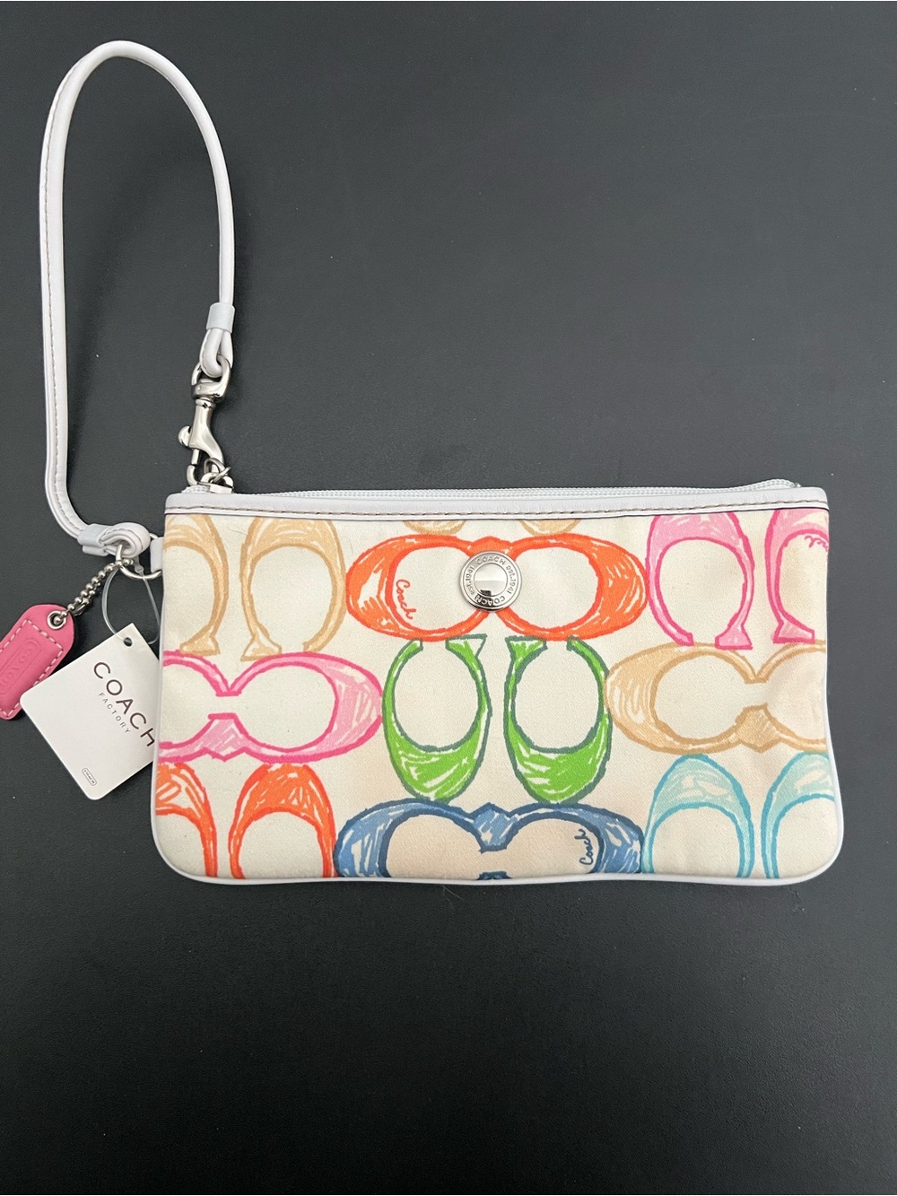 Coach Multicolor Scribble Signature Wristlet Clutch - White Canvas